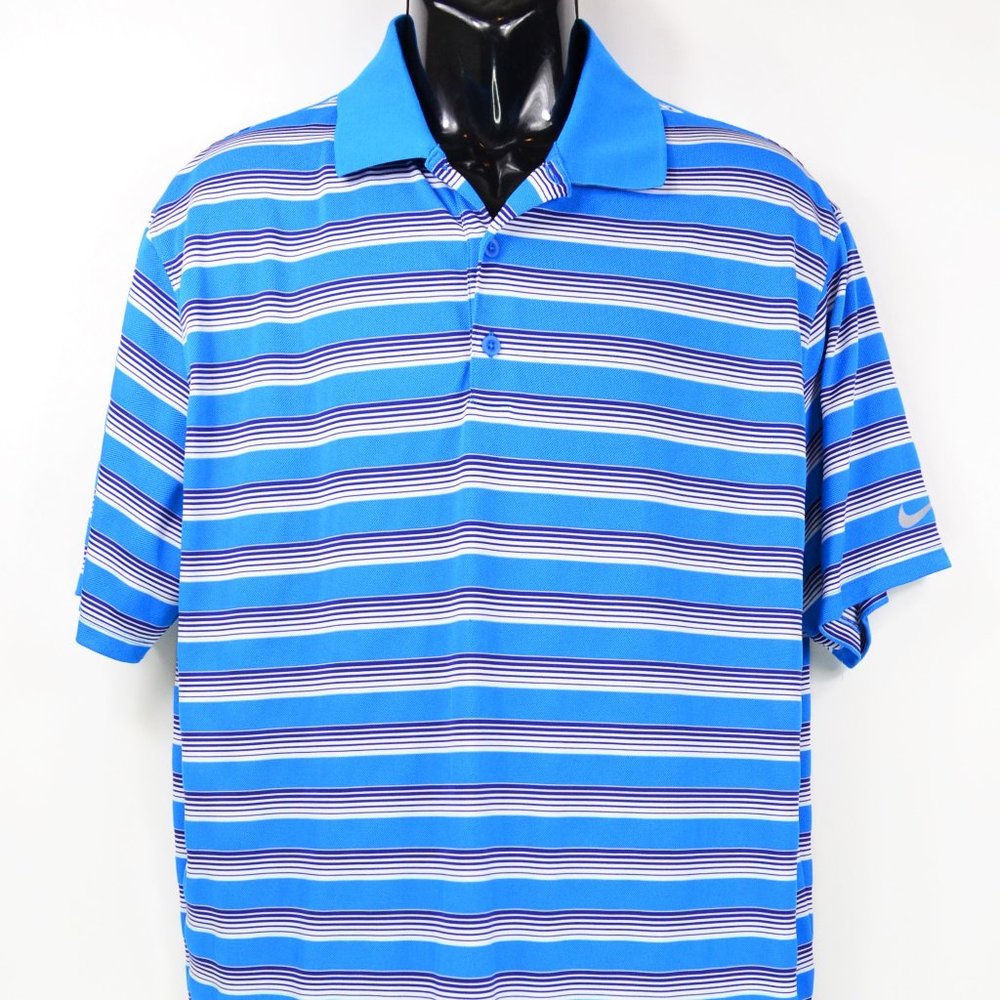 Nike Golf Tour Performance Dri Fit Men's Size XL Blue & White Polo Shirt NWOT